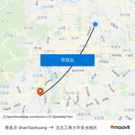 善各庄 Shan'Gezhuang to 北京工商大学良乡校区 map