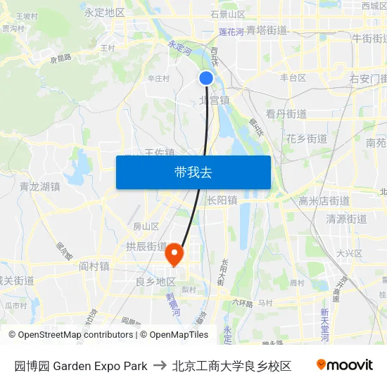园博园 Garden Expo Park to 北京工商大学良乡校区 map