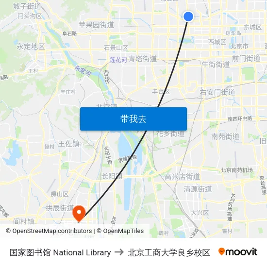 国家图书馆 National Library to 北京工商大学良乡校区 map