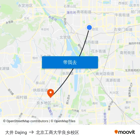大井 Dajing to 北京工商大学良乡校区 map