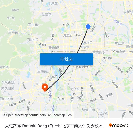 大屯路东 Datunlu Dong (E) to 北京工商大学良乡校区 map