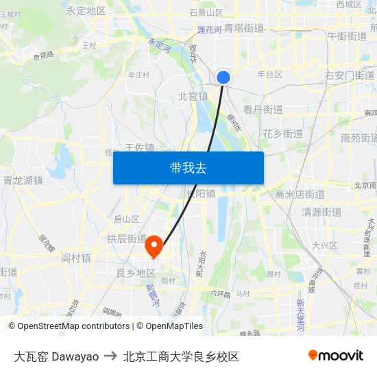 大瓦窑 Dawayao to 北京工商大学良乡校区 map