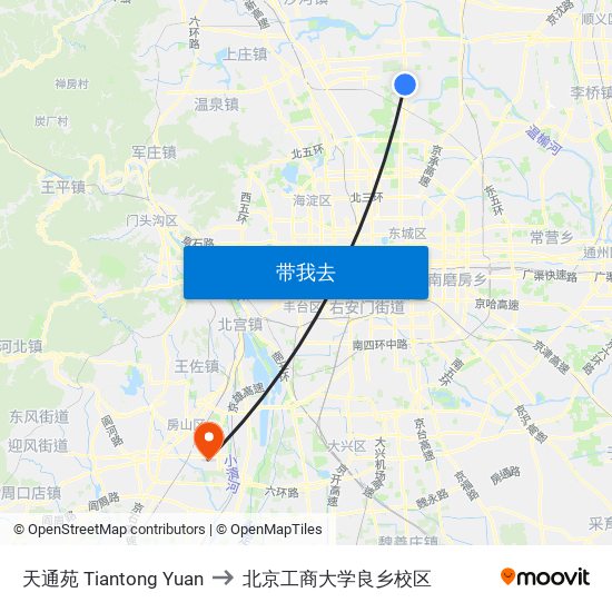 天通苑 Tiantong Yuan to 北京工商大学良乡校区 map