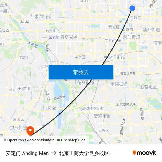 安定门 Anding Men to 北京工商大学良乡校区 map