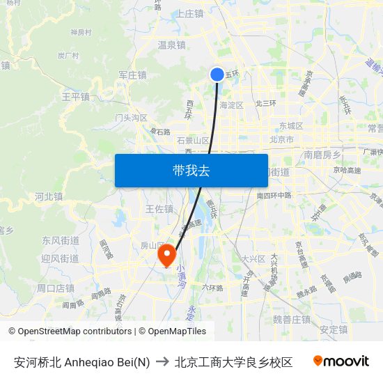 安河桥北 Anheqiao Bei(N) to 北京工商大学良乡校区 map