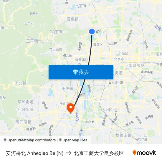 安河桥北 Anheqiao Bei(N) to 北京工商大学良乡校区 map