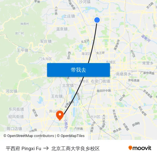 平西府 Pingxi Fu to 北京工商大学良乡校区 map