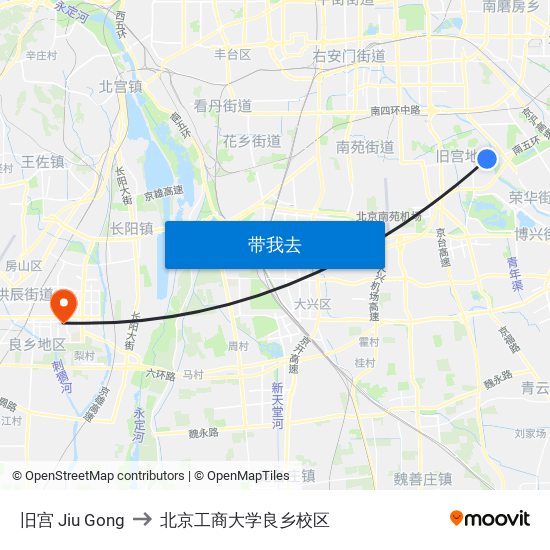 旧宫 Jiu Gong to 北京工商大学良乡校区 map