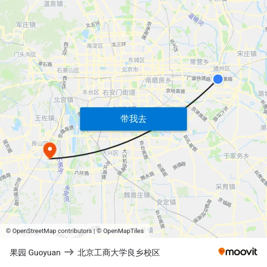 果园 Guoyuan to 北京工商大学良乡校区 map