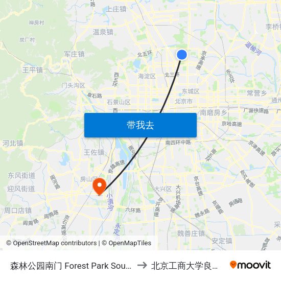 森林公园南门 Forest Park South Gate to 北京工商大学良乡校区 map
