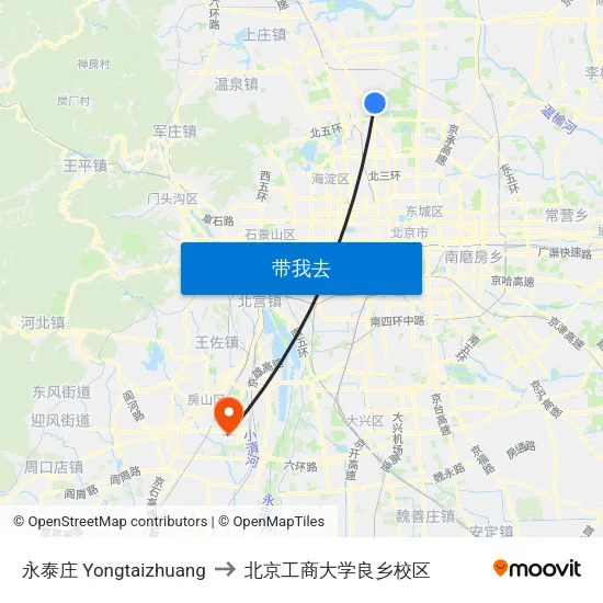 永泰庄 Yongtaizhuang to 北京工商大学良乡校区 map