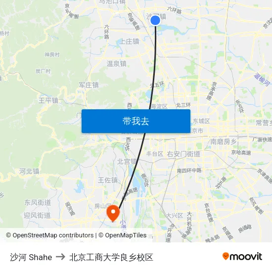 沙河 Shahe to 北京工商大学良乡校区 map