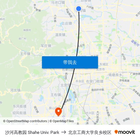沙河高教园 Shahe Univ. Park to 北京工商大学良乡校区 map