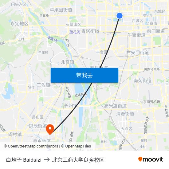 白堆子 Baiduizi to 北京工商大学良乡校区 map