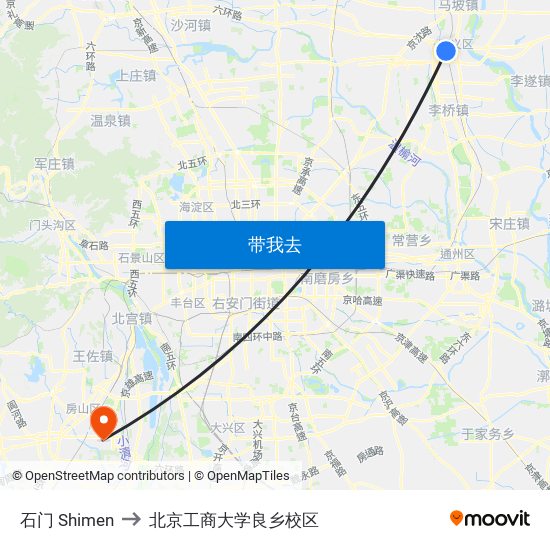 石门 Shimen to 北京工商大学良乡校区 map