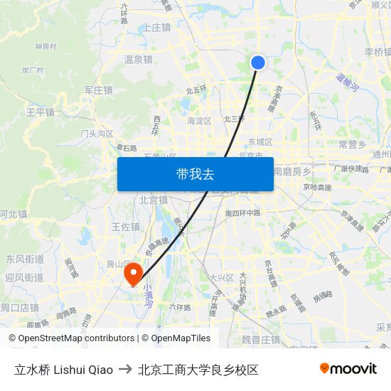 立水桥 Lishui Qiao to 北京工商大学良乡校区 map