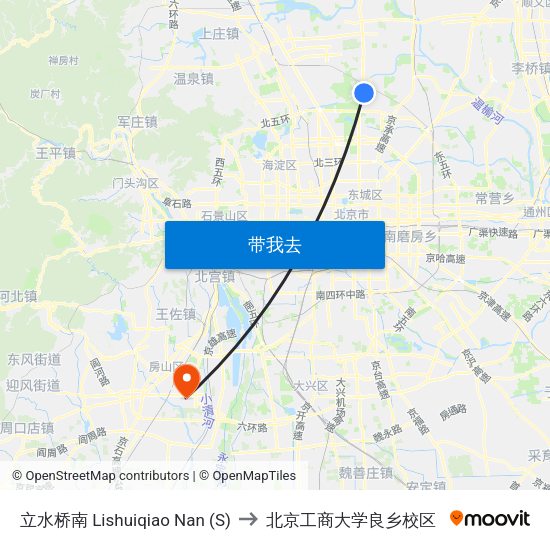 立水桥南 Lishuiqiao Nan (S) to 北京工商大学良乡校区 map