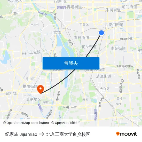纪家庙 Jijiamiao to 北京工商大学良乡校区 map