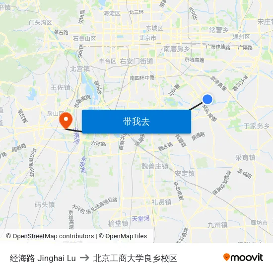 经海路 Jinghai Lu to 北京工商大学良乡校区 map