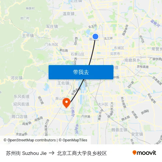 苏州街 Suzhou Jie to 北京工商大学良乡校区 map