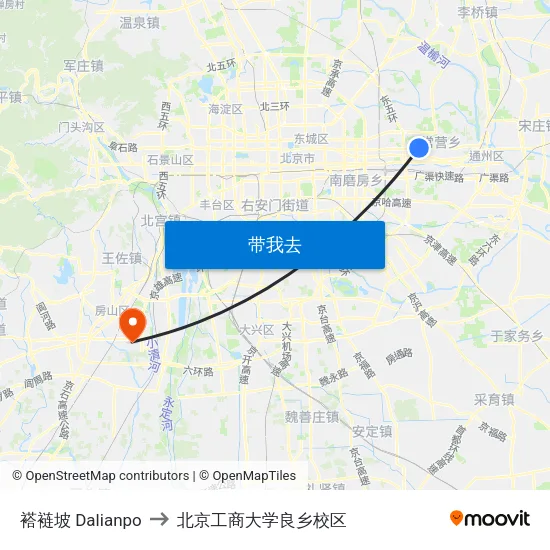 褡裢坡 Dalianpo to 北京工商大学良乡校区 map