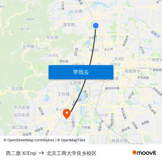 西二旗 Xi'Erqi to 北京工商大学良乡校区 map