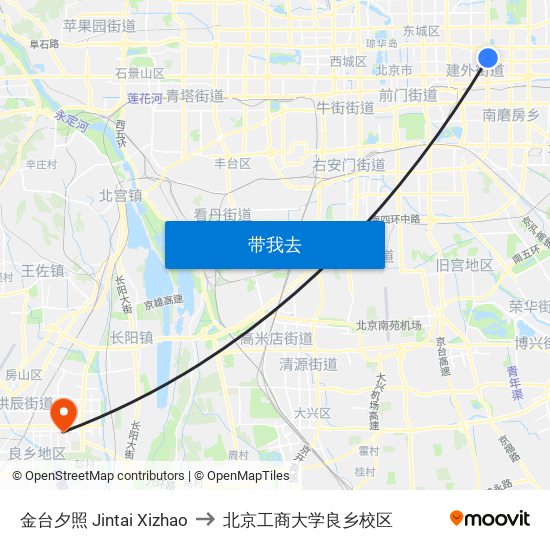 金台夕照 Jintai Xizhao to 北京工商大学良乡校区 map