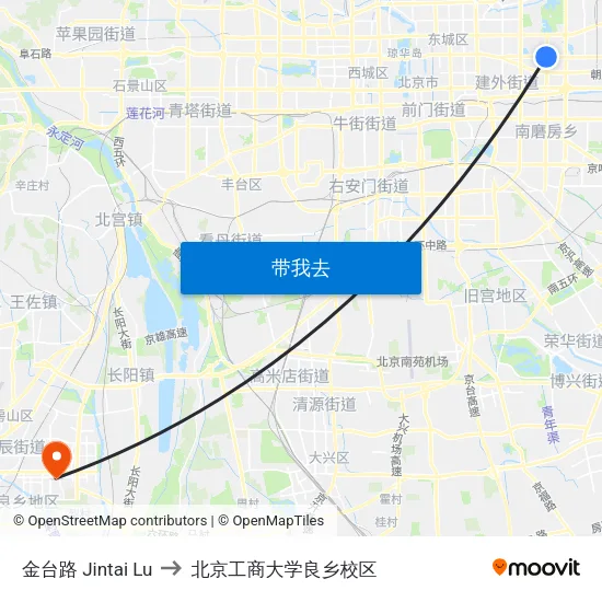 金台路 Jintai Lu to 北京工商大学良乡校区 map
