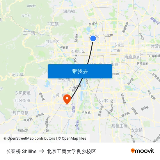 长春桥 Shilihe to 北京工商大学良乡校区 map