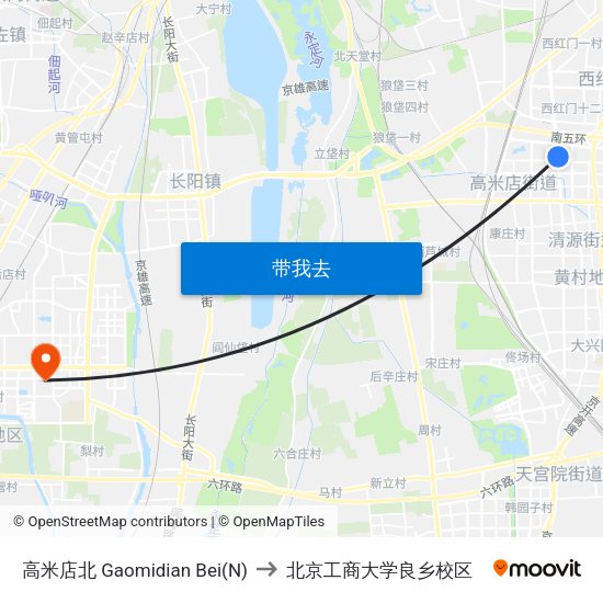 高米店北 Gaomidian Bei(N) to 北京工商大学良乡校区 map