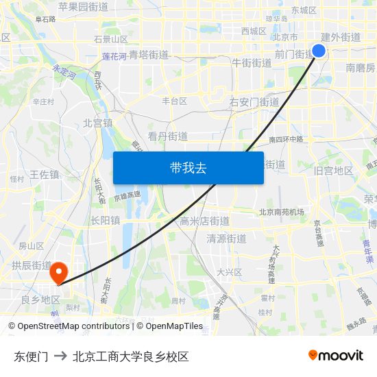 东便门 to 北京工商大学良乡校区 map