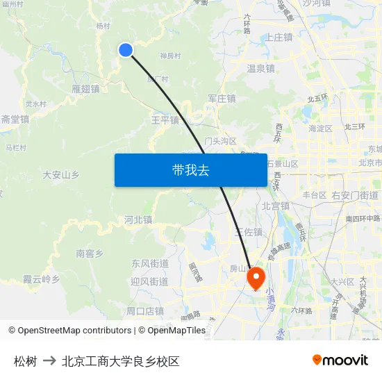 松树 to 北京工商大学良乡校区 map
