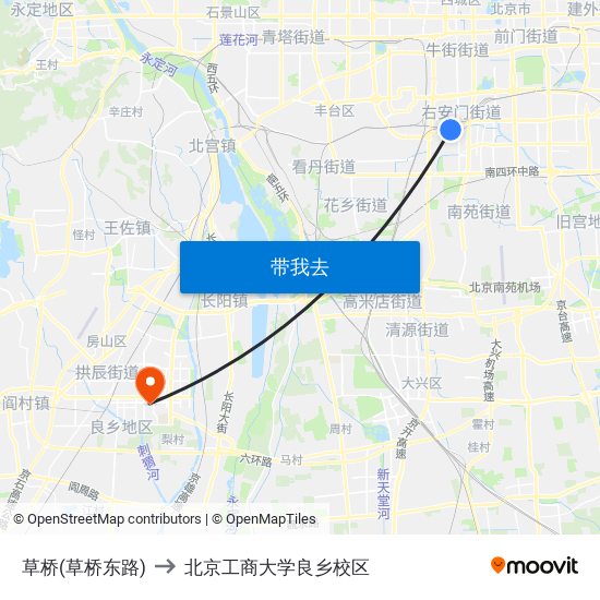 草桥(草桥东路) to 北京工商大学良乡校区 map