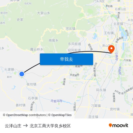 云泽山庄 to 北京工商大学良乡校区 map
