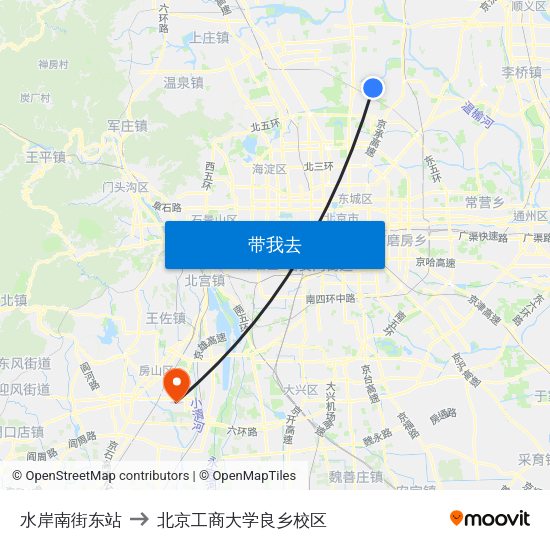 水岸南街东站 to 北京工商大学良乡校区 map