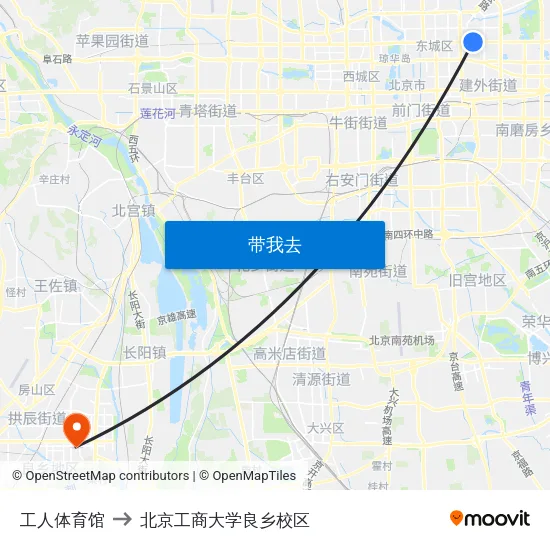 工人体育馆 to 北京工商大学良乡校区 map