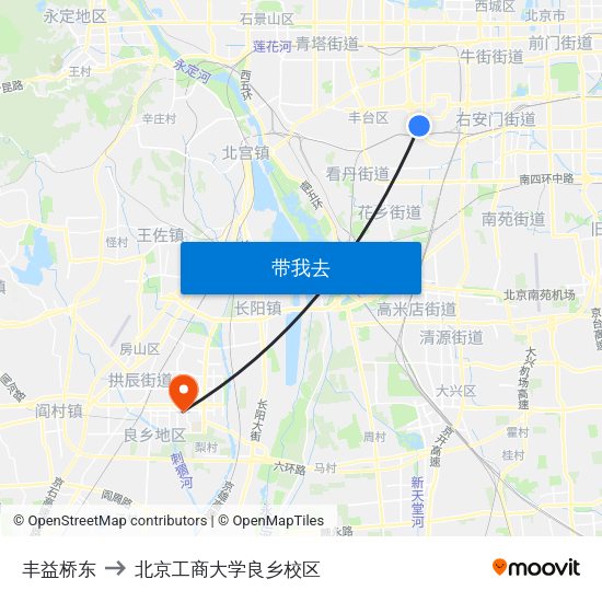 丰益桥东 to 北京工商大学良乡校区 map