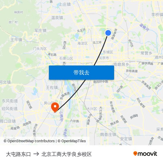 大屯路东口 to 北京工商大学良乡校区 map