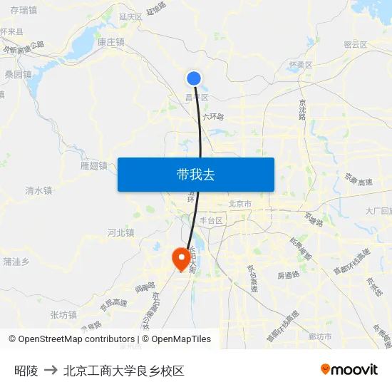 昭陵 to 北京工商大学良乡校区 map