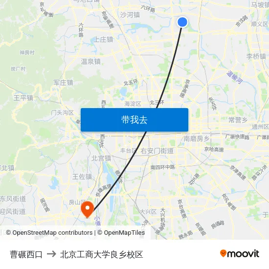 曹碾西口 to 北京工商大学良乡校区 map