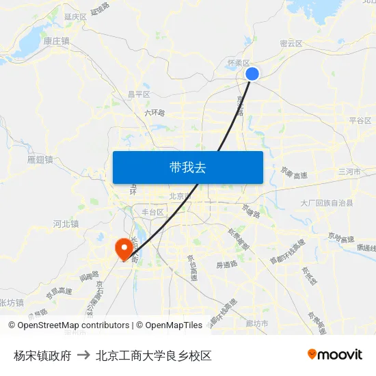 杨宋镇政府 to 北京工商大学良乡校区 map