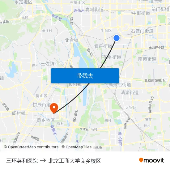 三环英和医院 to 北京工商大学良乡校区 map