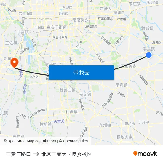 三黄庄路口 to 北京工商大学良乡校区 map