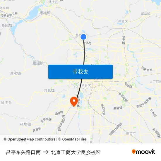 昌平东关路口南 to 北京工商大学良乡校区 map