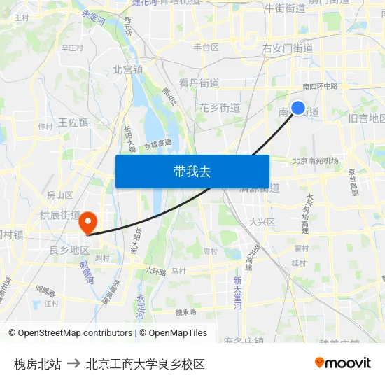 槐房北站 to 北京工商大学良乡校区 map