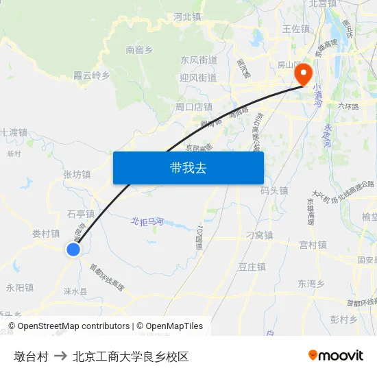 墩台村 to 北京工商大学良乡校区 map