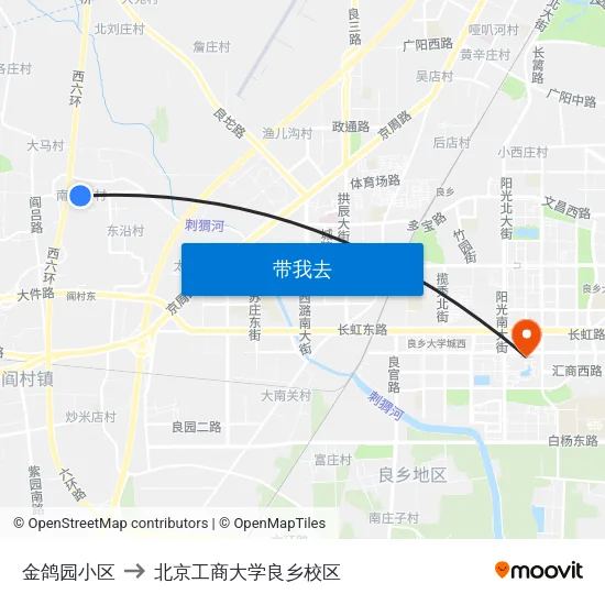 金鸽园小区 to 北京工商大学良乡校区 map