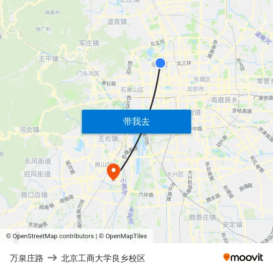 万泉庄路 to 北京工商大学良乡校区 map