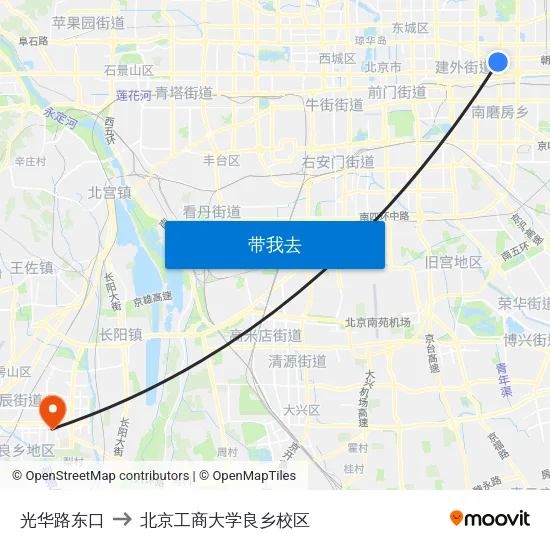 光华路东口 to 北京工商大学良乡校区 map