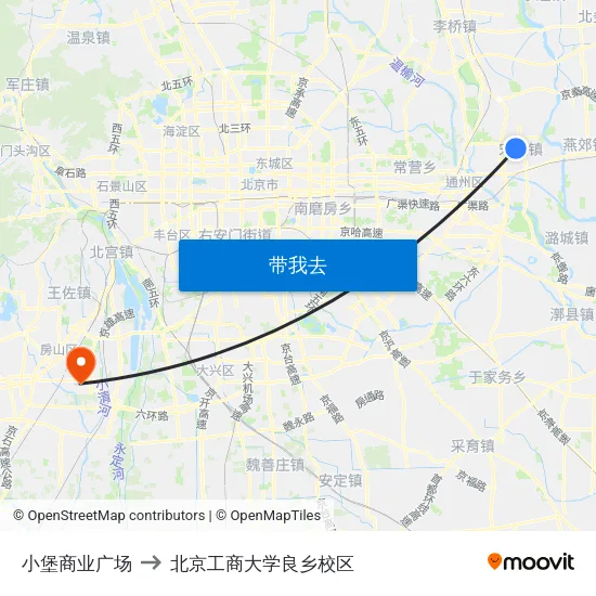 小堡商业广场 to 北京工商大学良乡校区 map